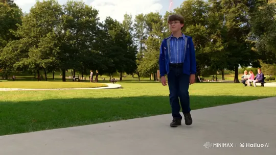 Boy Walking in Park with Dynamic Camera Angles – AI Generated Video | Hailuo AI