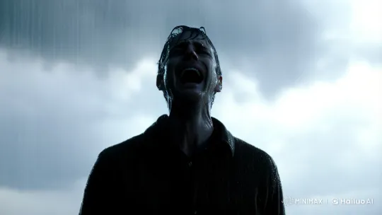 Man Sobs Silently in the Rain, Emphasizing Desolation – AI Generated Video | Hailuo AI