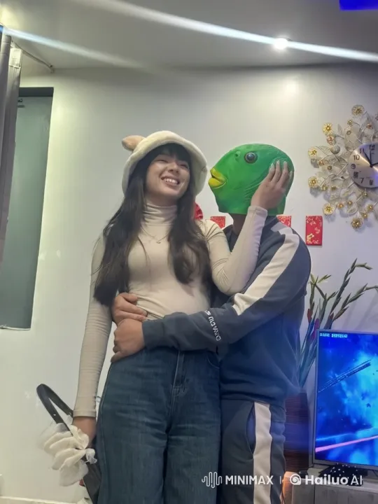 Whimsical Couple Embraces in Cozy Setting – AI Generated Video | Hailuo AI