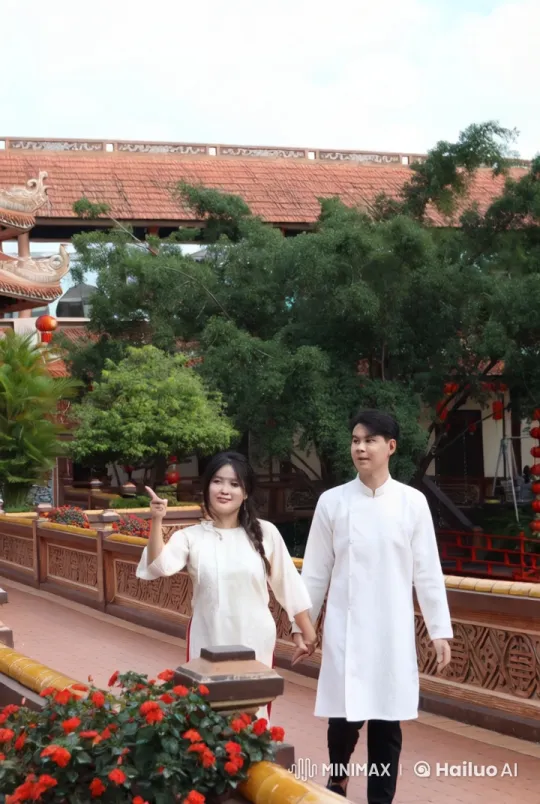 Traditional Attire Couple Showcases Martial Arts in Serene Setting – AI Generated Video | Hailuo AI