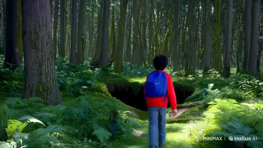 Boy in Red Sweater Investigates Meteorite Crash in Forest – AI Generated Video | Hailuo AI