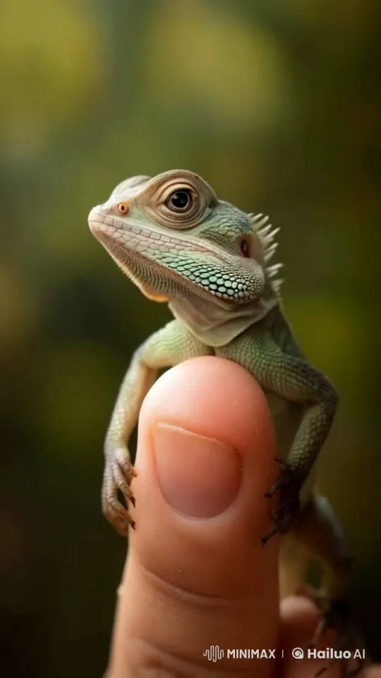 Close-up of Alert Green Iguana on Thumb – AI Generated Video | Hailuo AI