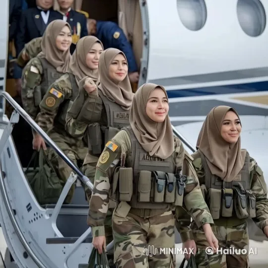 Female Soldiers in Hijabs Disembark for Mission – AI Generated Video | Hailuo AI
