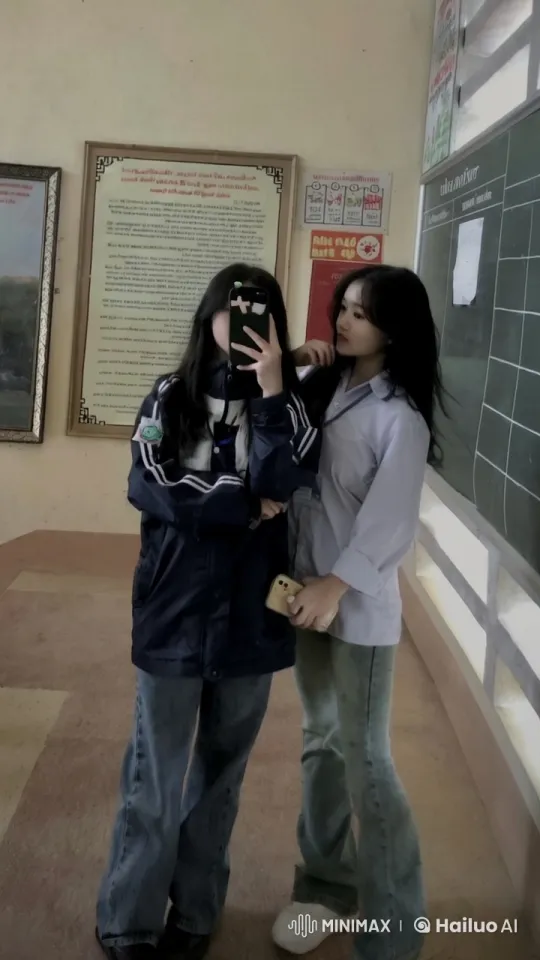 Girls Taking a Selfie in a School Setting – AI Generated Video | Hailuo AI