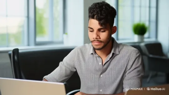 Young Professional in Modern Office Setting – AI Generated Video | Hailuo AI