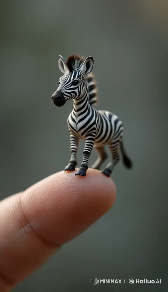 Tiny Zebra on Human Fingertip - Intimate Moment Captured – AI Generated Video | Hailuo AI