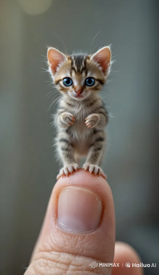 Tiny Kitten on Finger Calls for Mother – AI Generated Video | Hailuo AI