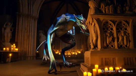 Demon Creature Haunts Gothic Cathedral in Aesthetic Film – AI Generated Video | Hailuo AI