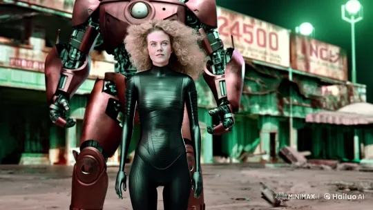 Android Woman in Wrecked Marketplace Amidst Decay – AI Generated Video | Hailuo AI