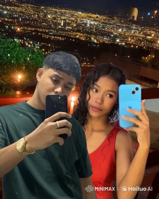 Couple Captures Romantic Selfie in City's Glowing Night – AI Generated Video | Hailuo AI