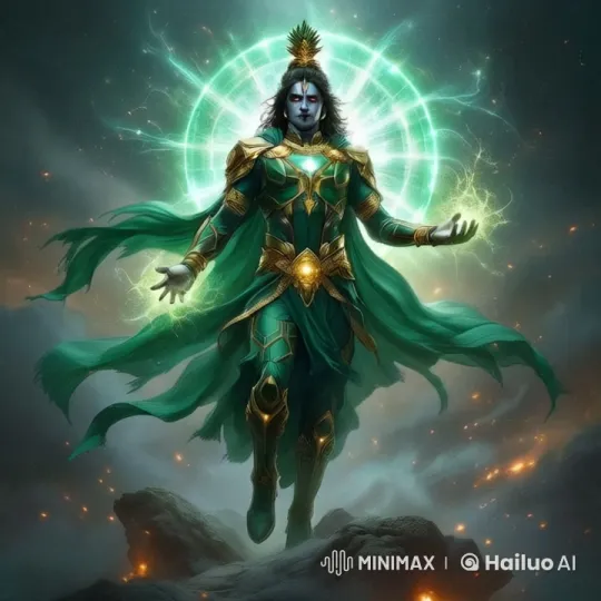 Divine Figure Displaying Epic Power with Green Energy and Mystical Aura – AI Generated Video | Hailuo AI
