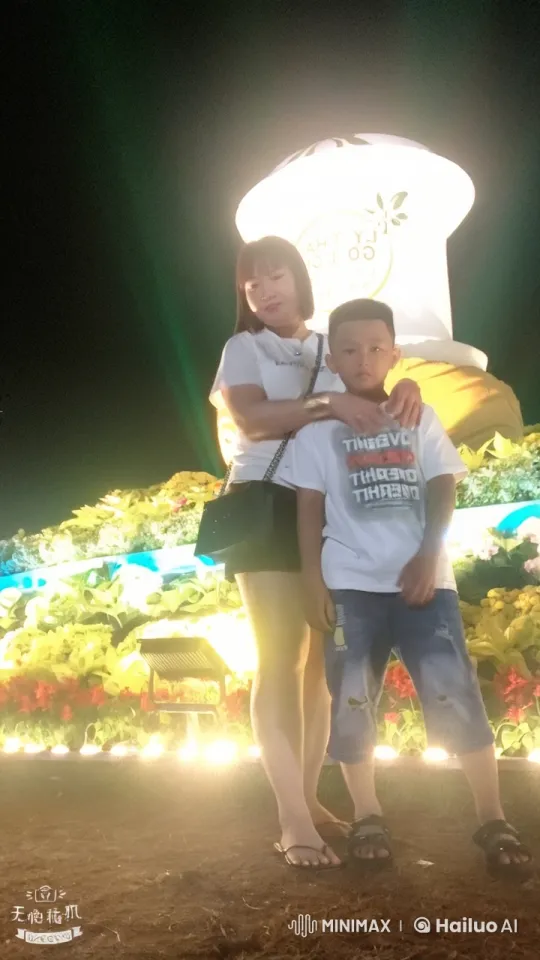 Woman and Boy Perform Synchronized Kungfu in Colorful Night Setting – AI Generated Video | Hailuo AI