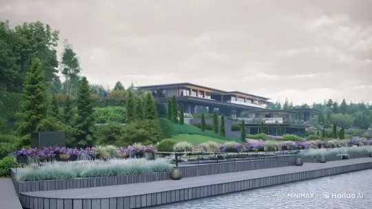 Modern Architecture Meets Tranquil Nature Scenery – AI Generated Video | Hailuo AI