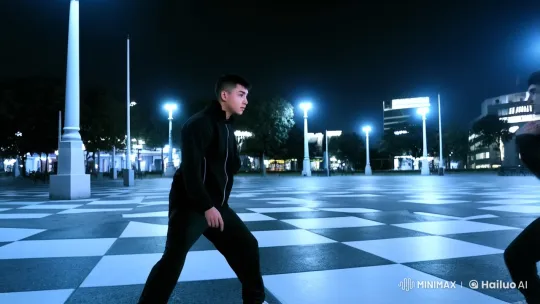 Dynamic Martial Arts Duel in Nighttime Public Square – AI Generated Video | Hailuo AI