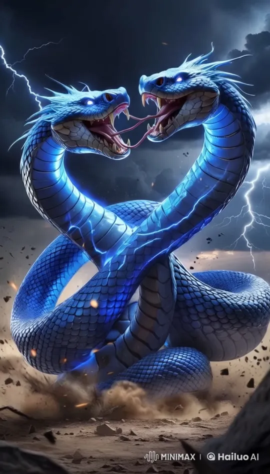 Dynamic Two-Headed Serpent in Stormy Chaos – AI Generated Video | Hailuo AI