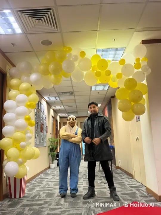 Dynamic Kung Fu Fight in Balloon-Decorated Hallway – AI Generated Video | Hailuo AI