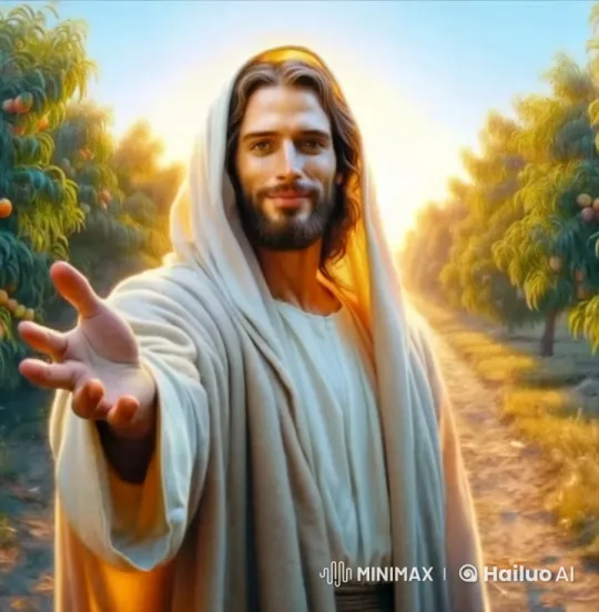 Serene Jesus Preaches in an Orchard Setting – AI Generated Video | Hailuo AI