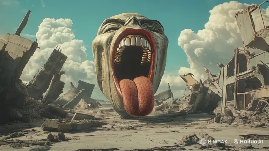 Post-Apocalyptic Giant Head in Eerie Realism – AI Generated Video | Hailuo AI