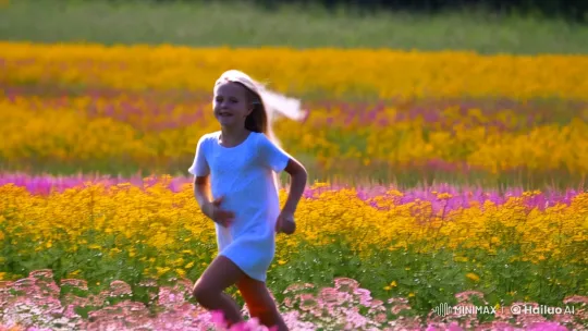 Girl Running Through a Field of Flowers – AI Generated Video | Hailuo AI