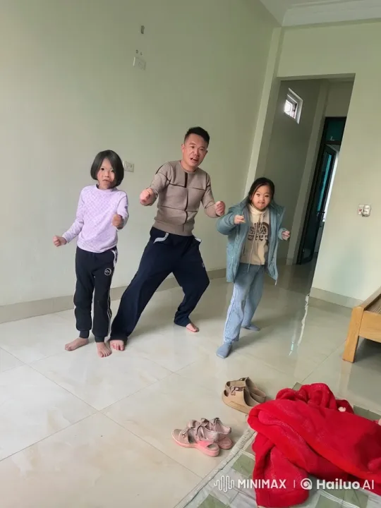 Family Practicing Kungfu in Minimalist Room – AI Generated Video | Hailuo AI
