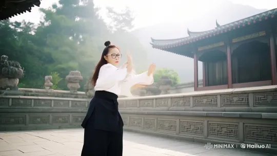 Martial Arts Mastery: Graceful Kung Fu in Temple Setting – AI Generated Video | Hailuo AI