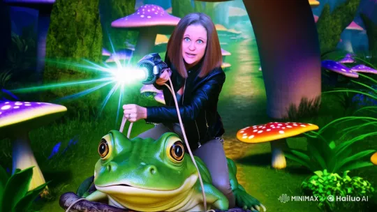 Whimsical Warrior: Woman on Frog Navigates Enchanted Forest – AI Generated Video | Hailuo AI
