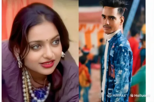 Traditional Attire Couple Shares Tender Kiss Amidst Vibrant Background – AI Generated Video | Hailuo AI