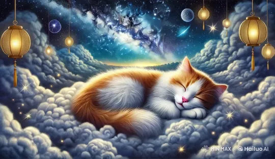 Magical Cat Sleeps on Cosmic Clouds Bed – AI Generated Video | Hailuo AI