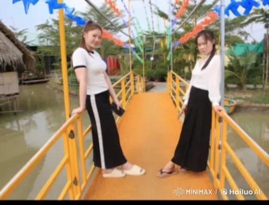 Martial Arts Fight on Colorful Bridge with Festive Streamers – AI Generated Video | Hailuo AI