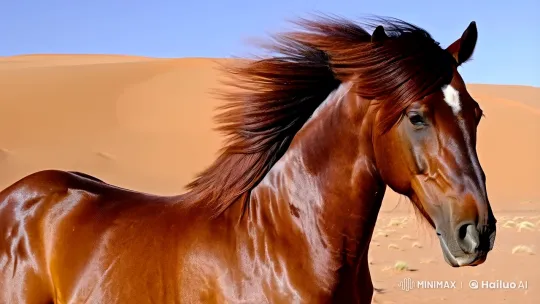 Majestic Horse in Desert with Flowing Mane – AI Generated Video | Hailuo AI