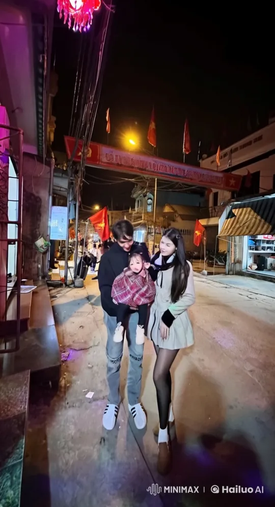 Family's Energetic Kung Fu Demonstration in Neon-Lit Street – AI Generated Video | Hailuo AI
