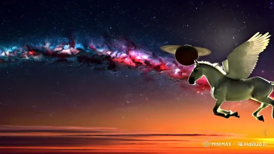 Galactic White Winged Horse Leaps Over Planet – AI Generated Video | Hailuo AI