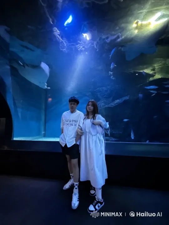 Casual Couple Performs Martial Arts in Aquarium – AI Generated Video | Hailuo AI