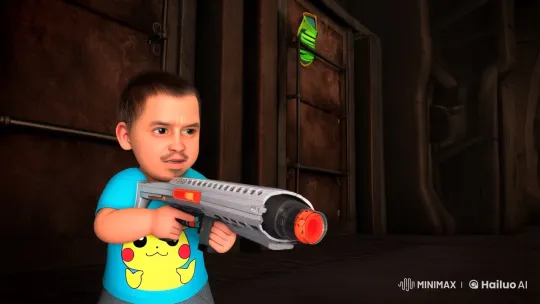 Baby with Pikachu T-shirt Engages Alien in Futuristic Shootout – AI Generated Video | Hailuo AI