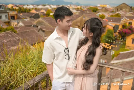 Romantic Couple Enjoying Scenic View from Balcony – AI Generated Video | Hailuo AI
