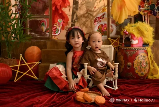 Festive Children Practicing Kungfu in Decorative Setting – AI Generated Video | Hailuo AI