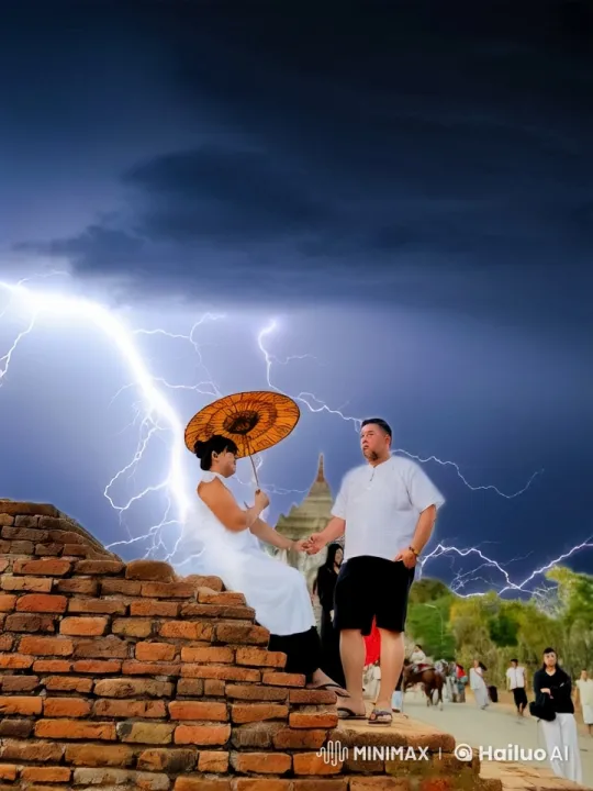 Ancient Ruins: Lightning-Enhanced Battle in Traditional Attire – AI Generated Video | Hailuo AI