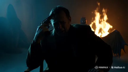 Man Contemplates Suicide Amidst Shadowy Demonic Presence – AI Generated Video | Hailuo AI