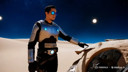 Futuristic Soldier Explores Alien Desert, Unveils Ancient Spaceship – AI Generated Video | Hailuo AI