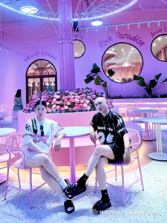 Martial Artists Perform Kung Fu in Pink Café Setting – AI Generated Video | Hailuo AI