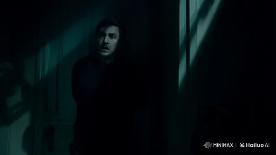 Tense Horror Scene: Man's Fear Captured in Shadows – AI Generated Video | Hailuo AI