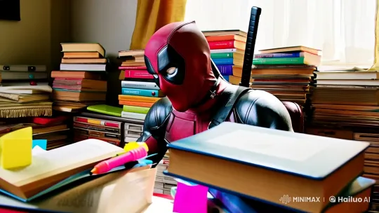 Deadpool Immersed in Intense Academic Study – AI Generated Video | Hailuo AI