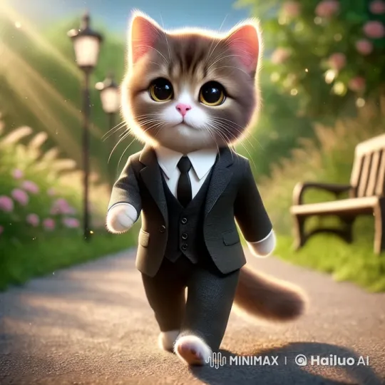 Adorable Cat in Suit Strolls Through Serene Park – AI Generated Video | Hailuo AI