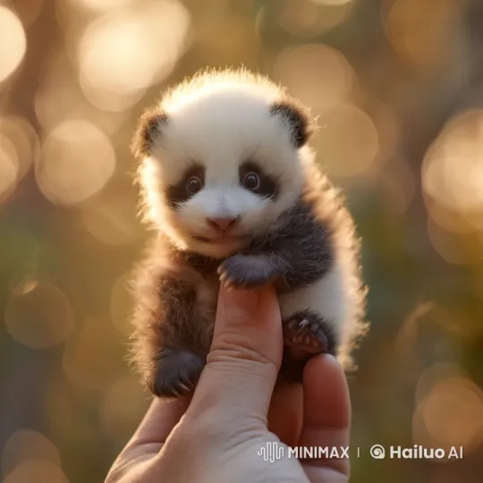 Tiny Baby Panda Adorably Held in Golden Light – AI Generated Video | Hailuo AI