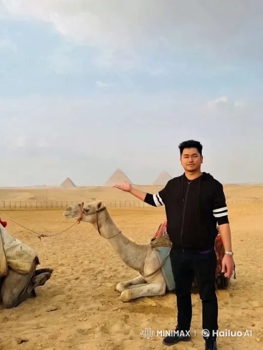 Man and Camel by the Pyramids of Giza – AI Generated Video | Hailuo AI