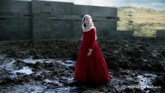 Young Girl in Red Dress Views Nature Imagery in Chernobyl – AI Generated Video | Hailuo AI