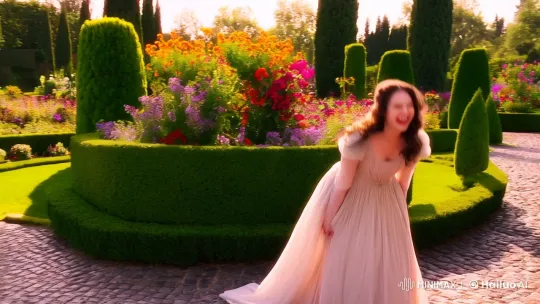 Joyful Woman in Enchanting Garden Setting – AI Generated Video | Hailuo AI