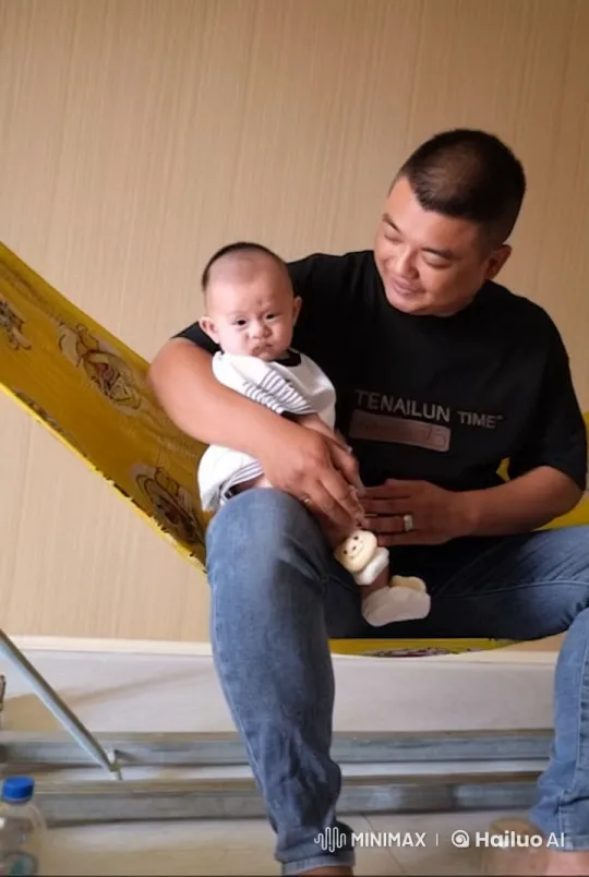 Man and Baby Engage in Playful Kungfu Battle on Hammock – AI Generated Video | Hailuo AI