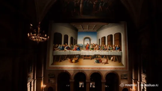 Aerial Exploration of 'The Last Supper' Fresco – AI Generated Video | Hailuo AI