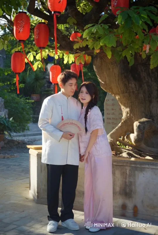 Chinese Couple Performs Graceful Kung Fu Under Lantern-Decorated Tree – AI Generated Video | Hailuo AI